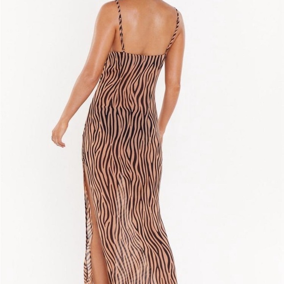 14. Nasty Gal Zebra Print Cowl Neck Swim Coverup - Brown and Black Size 6 - Picture 2 of 10